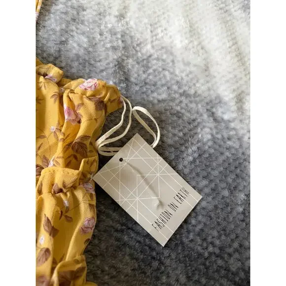 Fashion on Earth Gold Flower Tie Strap Ruffle Mini Summer Dress Size Small - NWT - Picture 5 of 8